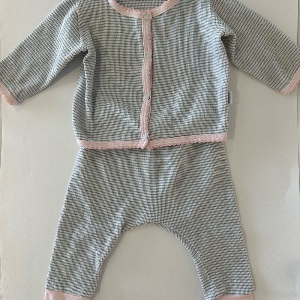 Paty Baby 2 piece set with Grey Striped with Pink Trim 3m